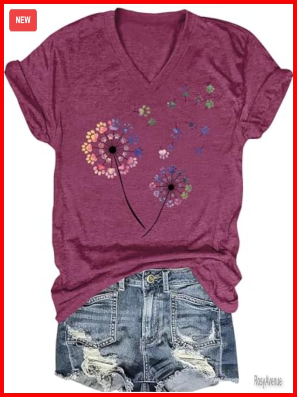 Womens Vintage Floral V-Neck Graphic Tee Short Sleeve T-Shirt